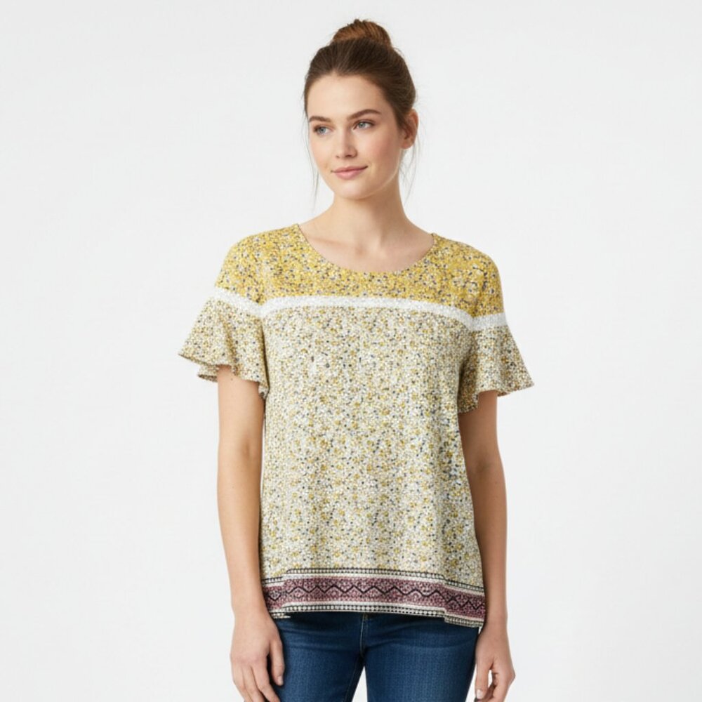 Hannah Tee Shirt Yellow Floral Boho Cottage Hippie Festival XL